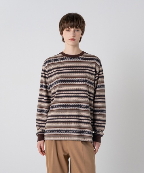 PENDLETON(ペンドルトン)の「ジャガードボーダー ロングスリーブTシャツ(Tシャツ/カットソー・メンズ・グレー系その他/ネイビー/ベージュ・SMALL/MEDIUM/LARGE/X-LARGE)」の3枚目の写真