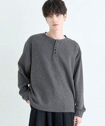 ワッフルヘンリーネック&クルーネック長袖カットソー