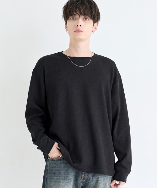 ASTRONOMY（アストロノミー）の「ワッフルヘンリーネック＆クルーネック長袖カットソー（Tシャツ/カットソー・メンズ・ブラック系2/グレー系1/ブラック系1/グレー系2・L/S/M/XL）」の6枚目の写真