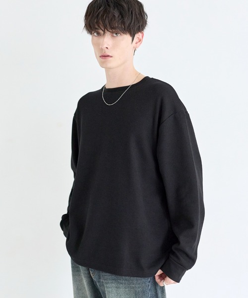 ASTRONOMY（アストロノミー）の「ワッフルヘンリーネック＆クルーネック長袖カットソー（Tシャツ/カットソー・メンズ・ブラック系2/グレー系1/ブラック系1/グレー系2・L/S/M/XL）」の7枚目の写真