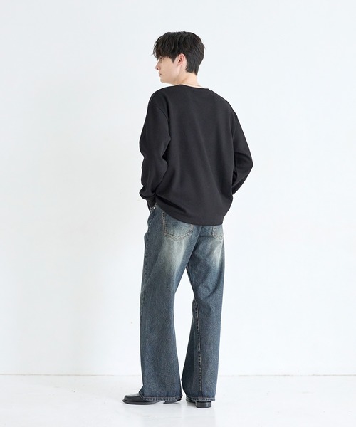 ASTRONOMY（アストロノミー）の「ワッフルヘンリーネック＆クルーネック長袖カットソー（Tシャツ/カットソー・メンズ・ブラック系2/グレー系1/ブラック系1/グレー系2・L/S/M/XL）」の11枚目の写真