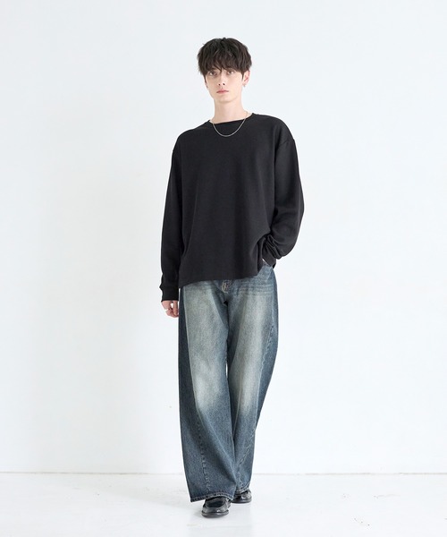 ASTRONOMY（アストロノミー）の「ワッフルヘンリーネック＆クルーネック長袖カットソー（Tシャツ/カットソー・メンズ・ブラック系2/グレー系1/ブラック系1/グレー系2・L/S/M/XL）」の10枚目の写真