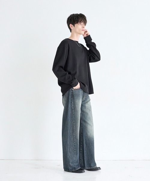 ASTRONOMY（アストロノミー）の「ワッフルヘンリーネック＆クルーネック長袖カットソー（Tシャツ/カットソー・メンズ・ブラック系2/グレー系1/ブラック系1/グレー系2・L/S/M/XL）」の9枚目の写真