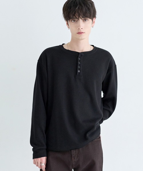 ASTRONOMY（アストロノミー）の「ワッフルヘンリーネック＆クルーネック長袖カットソー（Tシャツ/カットソー・メンズ・ブラック系2/グレー系1/ブラック系1/グレー系2・L/S/M/XL）」の12枚目の写真