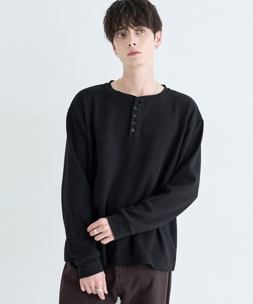 ASTRONOMY（アストロノミー）の「ワッフルヘンリーネック＆クルーネック長袖カットソー（Tシャツ/カットソー・メンズ・ブラック系2/グレー系1/ブラック系1/グレー系2・L/S/M/XL）」の13枚目の写真