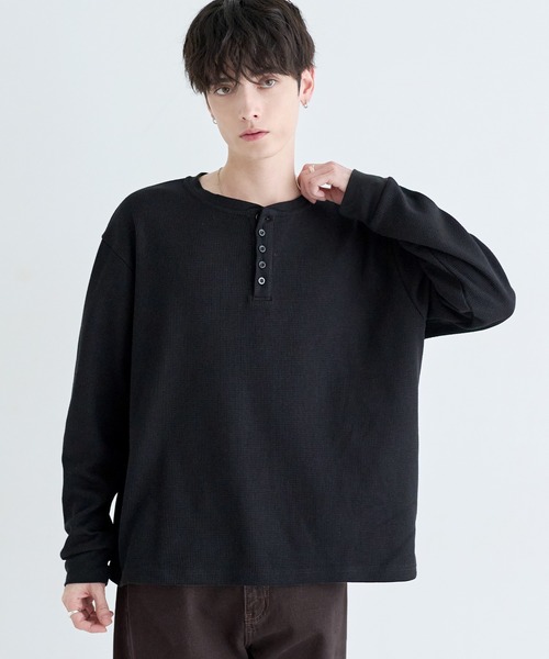 ASTRONOMY（アストロノミー）の「ワッフルヘンリーネック＆クルーネック長袖カットソー（Tシャツ/カットソー・メンズ・ブラック系2/グレー系1/ブラック系1/グレー系2・L/S/M/XL）」の14枚目の写真