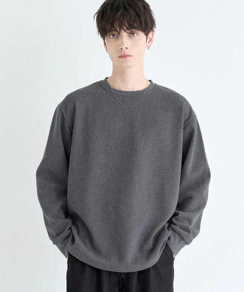 ASTRONOMY（アストロノミー）の「ワッフルヘンリーネック＆クルーネック長袖カットソー（Tシャツ/カットソー・メンズ・ブラック系2/グレー系1/ブラック系1/グレー系2・L/S/M/XL）」の19枚目の写真