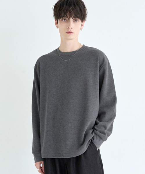ASTRONOMY（アストロノミー）の「ワッフルヘンリーネック＆クルーネック長袖カットソー（Tシャツ/カットソー・メンズ・ブラック系2/グレー系1/ブラック系1/グレー系2・L/S/M/XL）」の21枚目の写真