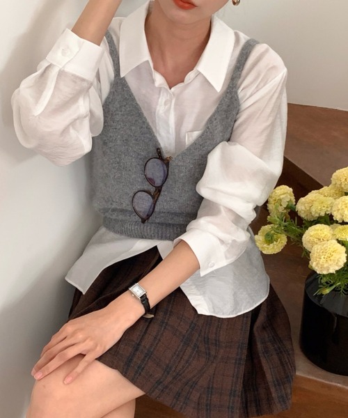 mineng(マイング)の「【ウール×アンゴラ/レイヤード】グリアンゴラニットビスチェ(その他トップス・レディース・グレー/アイボリー/ブラック・FREE)」の3枚目の写真