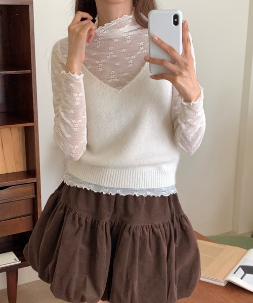 mineng(マイング)の「【ウール×アンゴラ/レイヤード】グリアンゴラニットビスチェ(その他トップス・レディース・グレー/アイボリー/ブラック・FREE)」の4枚目の写真