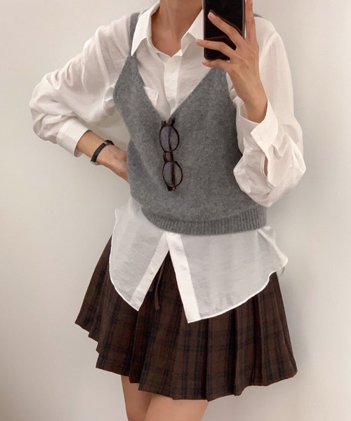 mineng(マイング)の「【ウール×アンゴラ/レイヤード】グリアンゴラニットビスチェ(その他トップス・レディース・グレー/アイボリー/ブラック・FREE)」の14枚目の写真