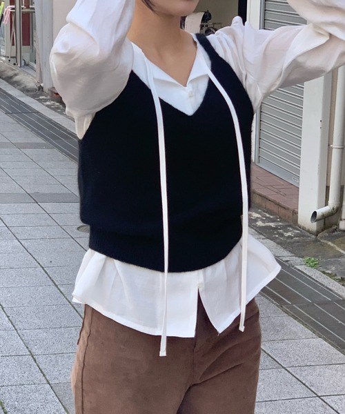mineng(マイング)の「【ウール×アンゴラ/レイヤード】グリアンゴラニットビスチェ(その他トップス・レディース・グレー/アイボリー/ブラック・FREE)」の11枚目の写真