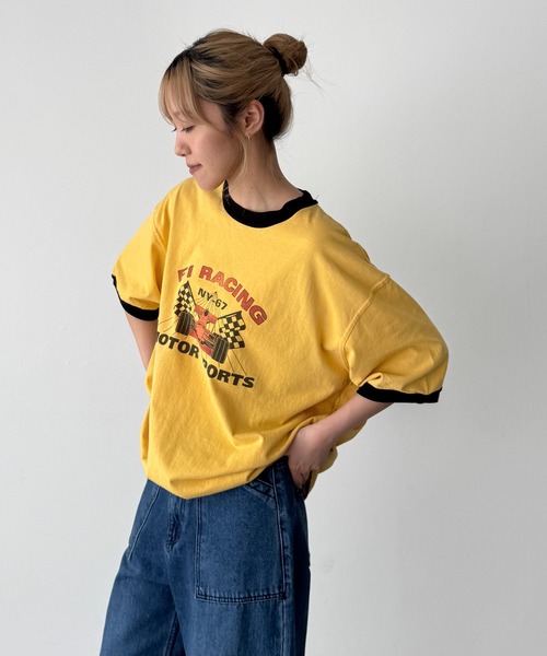 CANAL JEAN(キャナルジーン)の「Lakey Park F1リンガーTシャツ(Tシャツ/カットソー・レディース・グレー/イエロー・ONE SIZE)」の4枚目の写真