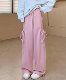 ポケットリボン付きスウェットワイドパンツ