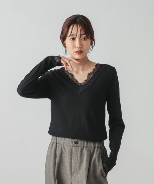 GLOBAL WORK（グローバルワーク）の「BeauteeレースVネックプルオーバー/ 1054105（Tシャツ/カットソー・レディース・ブラック/アイボリー・SMALL/MEDIUM/LARGE）」の5枚目の写真