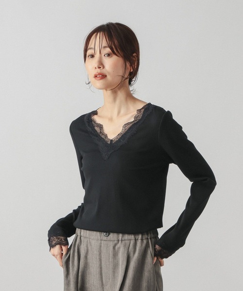 GLOBAL WORK（グローバルワーク）の「BeauteeレースVネックプルオーバー/ 1054105（Tシャツ/カットソー・レディース・ブラック/アイボリー・SMALL/MEDIUM/LARGE）」の6枚目の写真