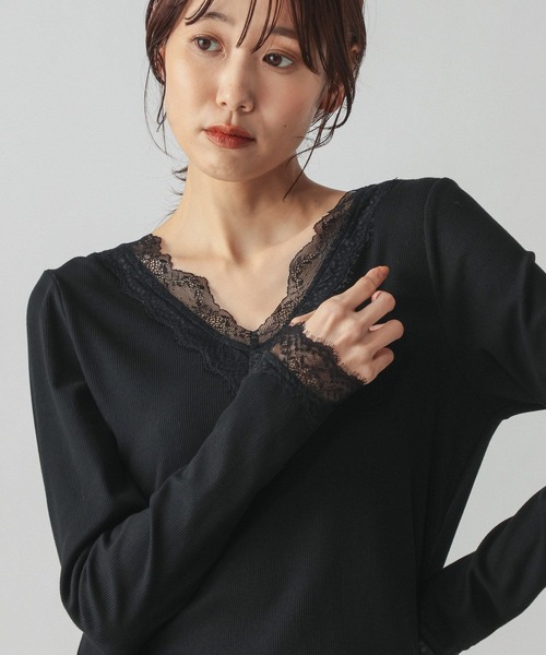GLOBAL WORK（グローバルワーク）の「BeauteeレースVネックプルオーバー/ 1054105（Tシャツ/カットソー・レディース・ブラック/アイボリー・SMALL/MEDIUM/LARGE）」の7枚目の写真