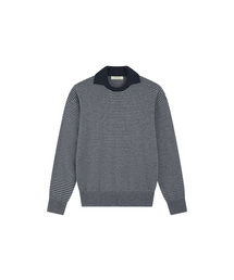 SIKN2207 ウールブレンド プレッピーストライプ ニット_Navy