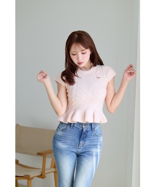 MISTREASS（ミストレアス）の「Wool Cable Peplum Knit（ニット/セーター・レディース・ピンク/ホワイト・FREE）」の9枚目の写真