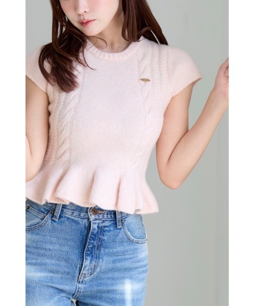 MISTREASS（ミストレアス）の「Wool Cable Peplum Knit（ニット/セーター・レディース・ピンク/ホワイト・FREE）」の7枚目の写真