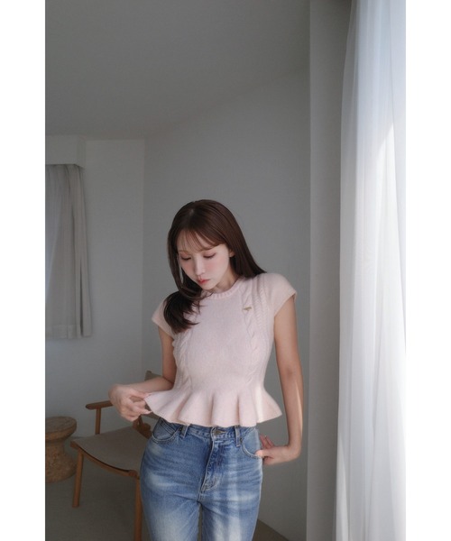 MISTREASS（ミストレアス）の「Wool Cable Peplum Knit（ニット/セーター・レディース・ピンク/ホワイト・FREE）」の15枚目の写真