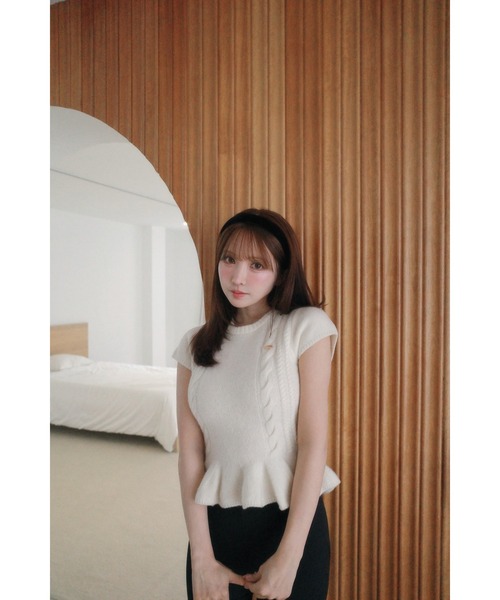MISTREASS（ミストレアス）の「Wool Cable Peplum Knit（ニット/セーター・レディース・ピンク/ホワイト・FREE）」の13枚目の写真