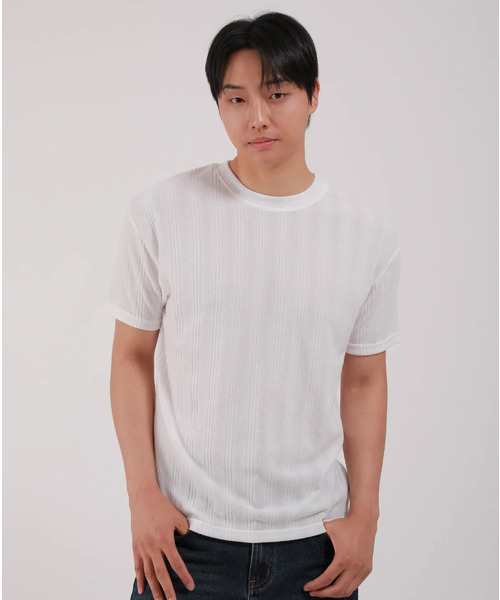 DEVELOVE(デヴローブ)の「リブラウンド半袖Tシャツ_アイボリー(Tシャツ/カットソー・メンズ・アイボリー・LARGE/X-LARGE/XX-LARGE/MEDIUM)」の1枚目の写真