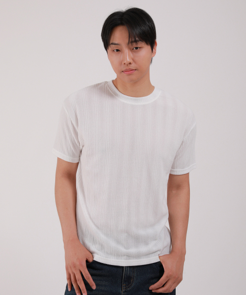 DEVELOVE(デヴローブ)の「リブラウンド半袖Tシャツ_アイボリー(Tシャツ/カットソー・メンズ・アイボリー・LARGE/X-LARGE/XX-LARGE/MEDIUM)」の4枚目の写真