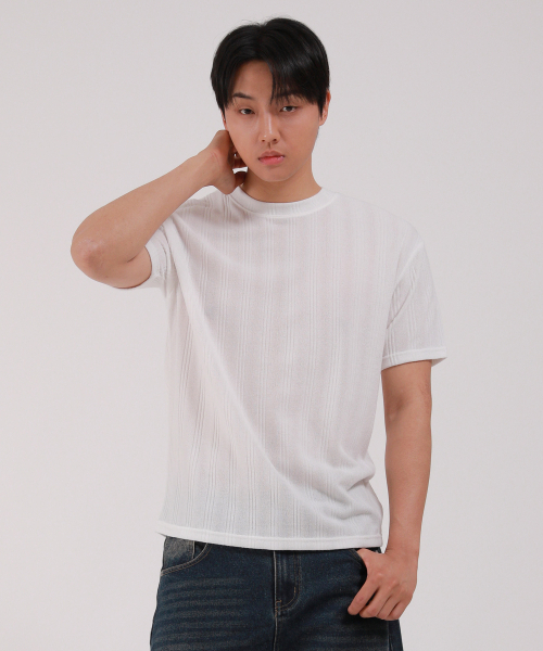 DEVELOVE(デヴローブ)の「リブラウンド半袖Tシャツ_アイボリー(Tシャツ/カットソー・メンズ・アイボリー・LARGE/X-LARGE/XX-LARGE/MEDIUM)」の5枚目の写真