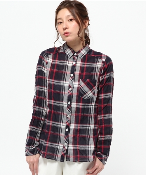 cepo(セポ)の「綿麻チェクシャツ(シャツ/ブラウス・レディース・グリーン/イエロー/ネイビー・LARGE/MEDIUM)」の3枚目の写真