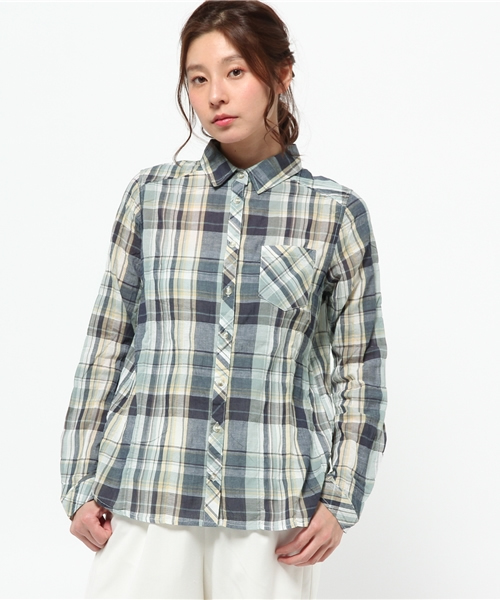 cepo(セポ)の「綿麻チェクシャツ(シャツ/ブラウス・レディース・グリーン/イエロー/ネイビー・LARGE/MEDIUM)」の2枚目の写真