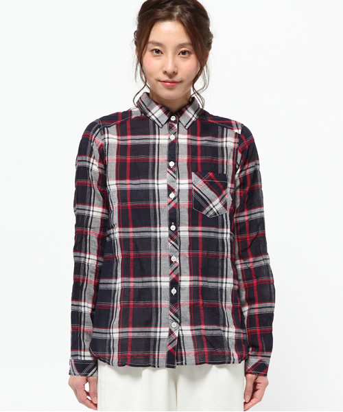 cepo(セポ)の「綿麻チェクシャツ(シャツ/ブラウス・レディース・グリーン/イエロー/ネイビー・LARGE/MEDIUM)」の4枚目の写真