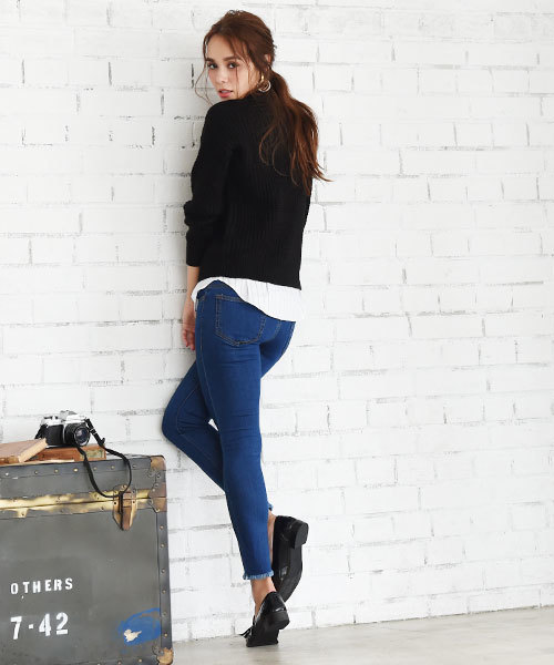 Luz Llena（ラズレナ）の「フレイドヘムデニム・美脚スキニーパンツ（デニムパンツ・レディース・ブルー/サックスブルー/ネイビー・MEDIUM/SMALL/LARGE）」の18枚目の写真