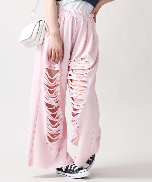 WEGO（ウィゴー）の「WEGO/ヘビークラッシュスウェットワイドパンツ（その他パンツ・レディース・杢グレー/サックスブルー/ライトピンク/ブラック・FREE）」の4枚目の写真