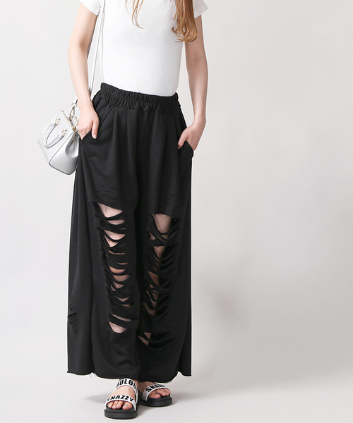 WEGO(ウィゴー)の「WEGO/ヘビークラッシュスウェットワイドパンツ(その他パンツ・レディース・杢グレー/サックスブルー/ライトピンク/ブラック・FREE)」の14枚目の写真