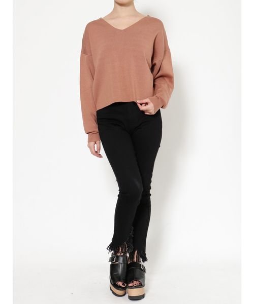 MURUA（ムルーア）の「ルーズVネックニット（ニット/セーター・レディース・ホワイト/ブラック/オレンジ/グリーン/パープル/ライトブルー/ピンク/グレー/カーキ/キャメル・FREE）」の12枚目の写真