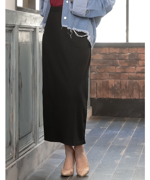 Re:EDIT（リエディ）の「リブカットソートラペーズセミタイトスカート（スカート・レディース・ブラック/ベージュ/パープル/ブラウン/グリーン・MEDIUM/LARGE）」の2枚目の写真