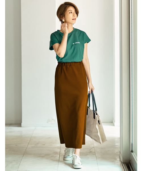 Re:EDIT（リエディ）の「リブカットソートラペーズセミタイトスカート（スカート・レディース・ブラック/ベージュ/パープル/ブラウン/グリーン・MEDIUM/LARGE）」の8枚目の写真