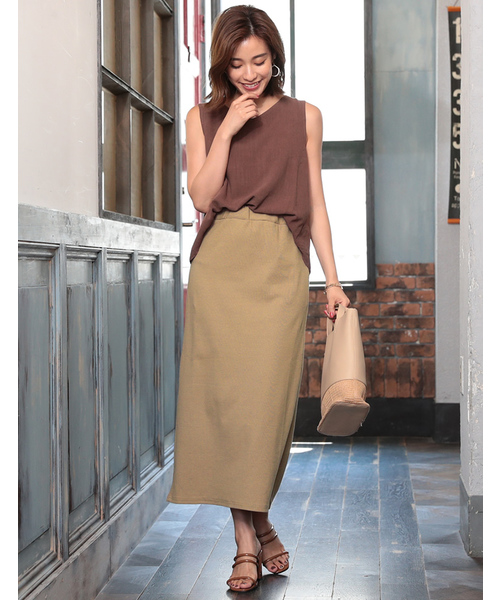 Re:EDIT（リエディ）の「リブカットソートラペーズセミタイトスカート（スカート・レディース・ブラック/ベージュ/パープル/ブラウン/グリーン・MEDIUM/LARGE）」の9枚目の写真