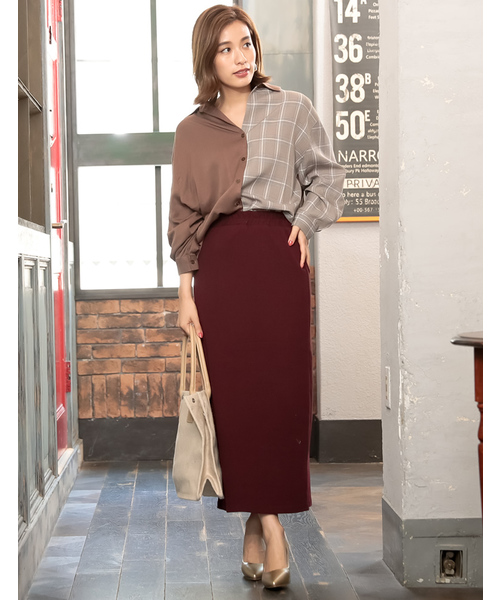 Re:EDIT（リエディ）の「リブカットソートラペーズセミタイトスカート（スカート・レディース・ブラック/ベージュ/パープル/ブラウン/グリーン・MEDIUM/LARGE）」の10枚目の写真