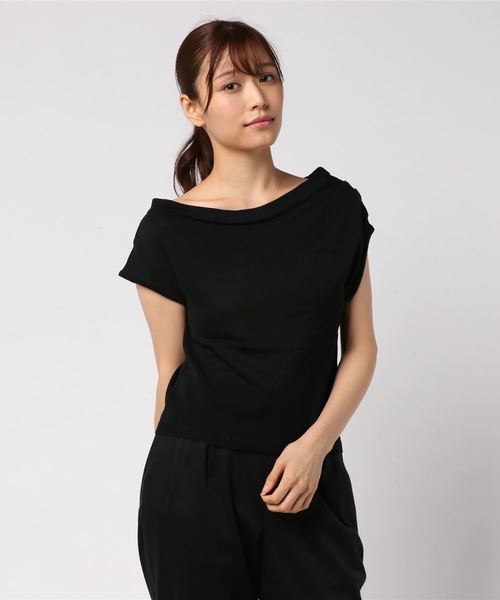 KOBE LETTUCE（コウベレタス）の「オフショルダーリネンタッチニットトップス＊レディース[C3373]神戸レタス（ニット/セーター・レディース・ブラック/ブラウン/モスグリーン・FREE）」の6枚目の写真