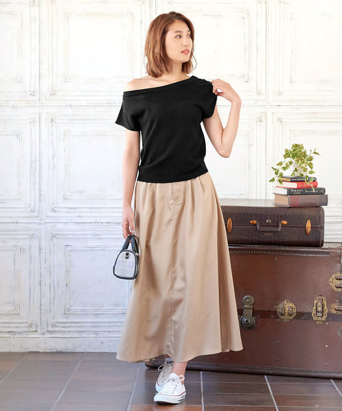 KOBE LETTUCE（コウベレタス）の「オフショルダーリネンタッチニットトップス＊レディース[C3373]神戸レタス（ニット/セーター・レディース・ブラック/ブラウン/モスグリーン・FREE）」の11枚目の写真