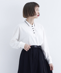 MERLOT | 配色ボタン長袖ポロシャツ1818(ポロシャツ)