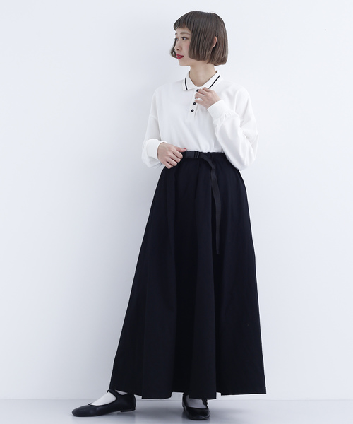 MERLOT（メルロー）の「配色ボタン長袖ポロシャツ1818（ポロシャツ・レディース・ホワイト/レッド/ブラウン/ブラック・FREE）」の6枚目の写真