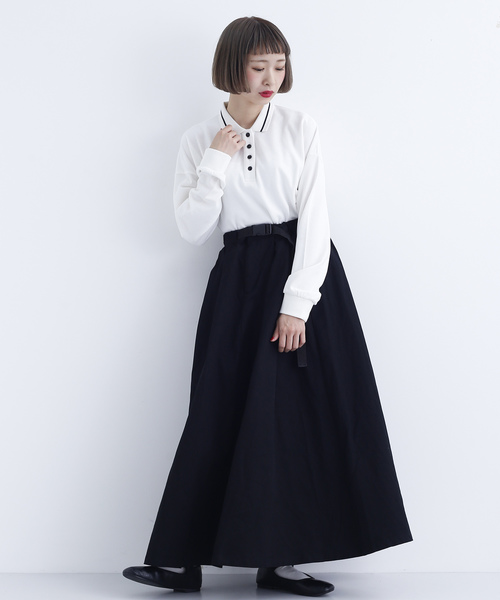 MERLOT（メルロー）の「配色ボタン長袖ポロシャツ1818（ポロシャツ・レディース・ホワイト/レッド/ブラウン/ブラック・FREE）」の8枚目の写真