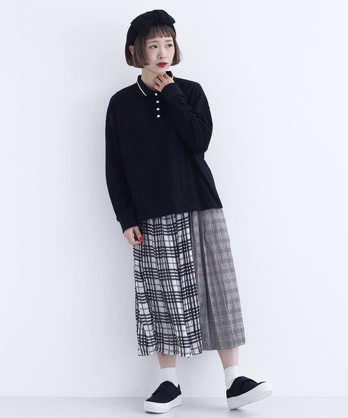 MERLOT（メルロー）の「配色ボタン長袖ポロシャツ1818（ポロシャツ・レディース・ホワイト/レッド/ブラウン/ブラック・FREE）」の9枚目の写真