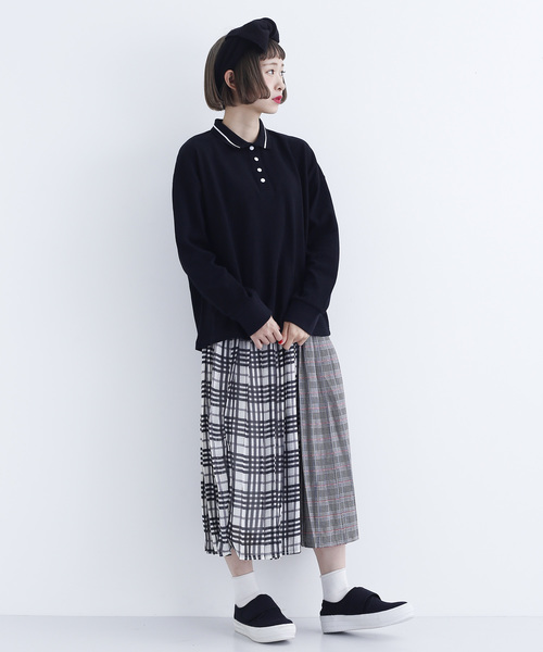 MERLOT（メルロー）の「配色ボタン長袖ポロシャツ1818（ポロシャツ・レディース・ホワイト/レッド/ブラウン/ブラック・FREE）」の11枚目の写真