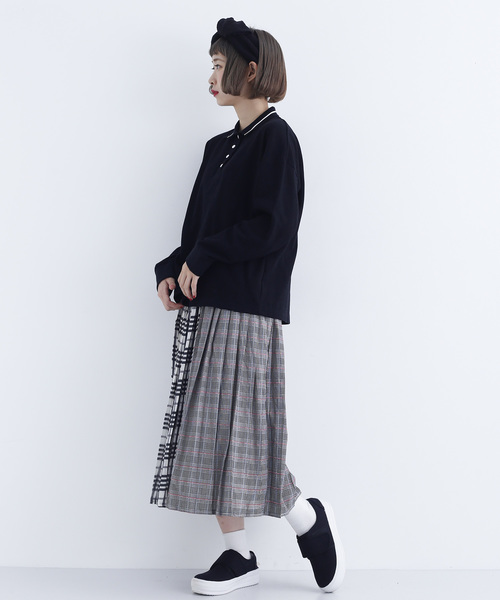 MERLOT（メルロー）の「配色ボタン長袖ポロシャツ1818（ポロシャツ・レディース・ホワイト/レッド/ブラウン/ブラック・FREE）」の12枚目の写真