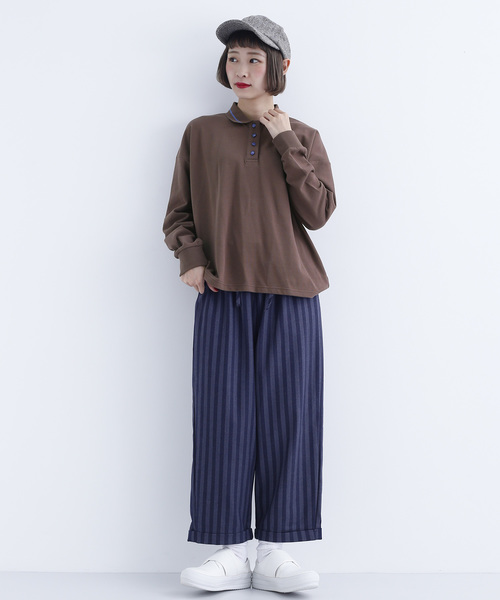 MERLOT（メルロー）の「配色ボタン長袖ポロシャツ1818（ポロシャツ・レディース・ホワイト/レッド/ブラウン/ブラック・FREE）」の16枚目の写真