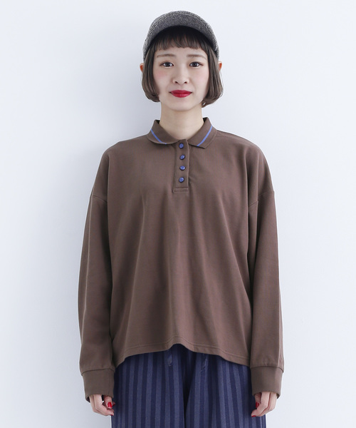MERLOT（メルロー）の「配色ボタン長袖ポロシャツ1818（ポロシャツ・レディース・ホワイト/レッド/ブラウン/ブラック・FREE）」の21枚目の写真